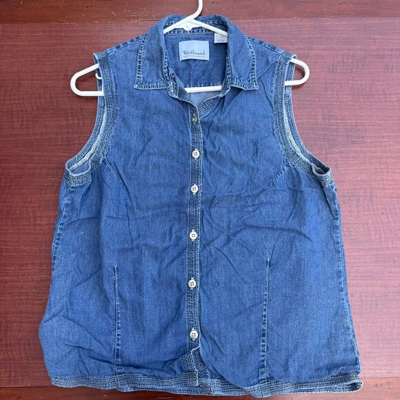 Westbound Denim Sleeveless Button Down Top - Size L - Picture 1 of 4